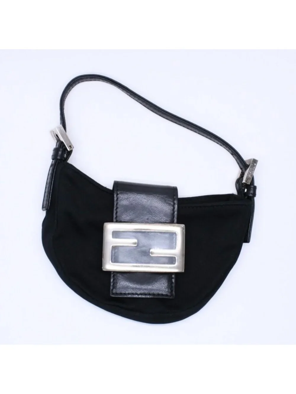 Fendi Handbag Mini Croissant Mini Mamma Pouch Case Cotton Jersey Leather Black